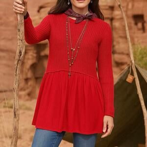 Sundance Black Swan NWT Meredith Red Knit Babydoll Tunic Sweater Size XS